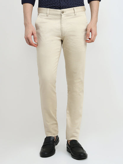 Parx Men Brown Dobby Super Slim Fit Cotton Blend Trouser