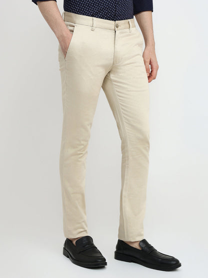 Parx Men Brown Dobby Super Slim Fit Cotton Blend Trouser