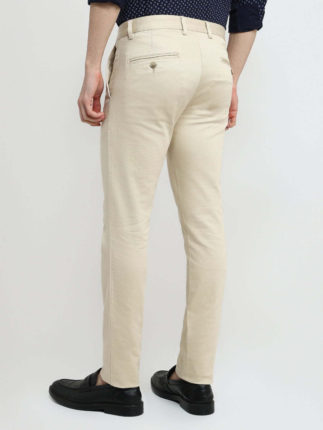 Parx Men Brown Dobby Super Slim Fit Cotton Blend Trouser