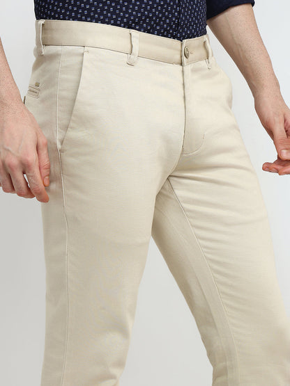 Parx Men Brown Dobby Super Slim Fit Cotton Blend Trouser