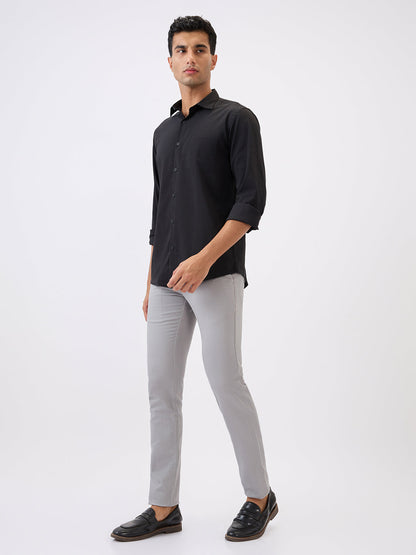 Parx Men Grey Dobby Super Slim Fit Cotton Blend Trouser