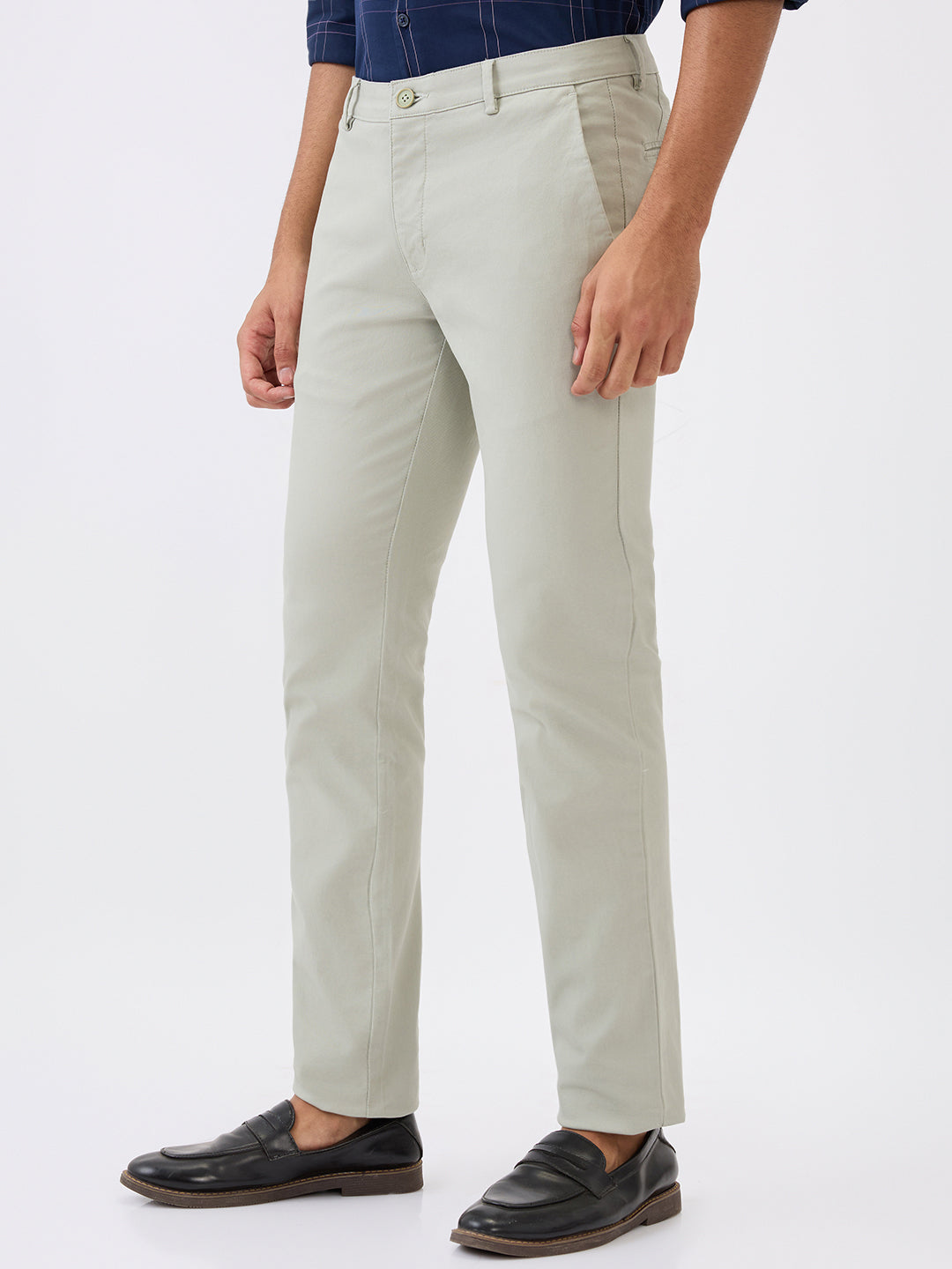 Parx Men Green Dobby Super Slim Fit Cotton Blend Trouser