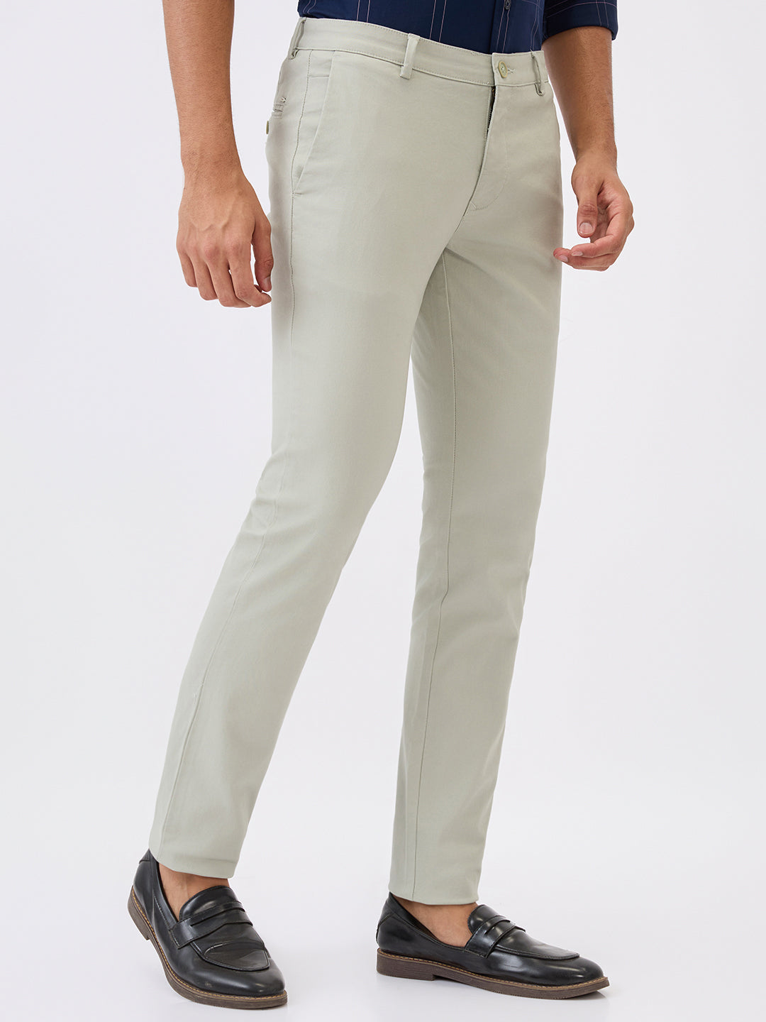 Parx Men Green Dobby Super Slim Fit Cotton Blend Trouser