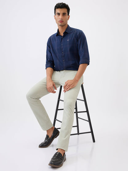 Parx Men Green Dobby Super Slim Fit Cotton Blend Trouser