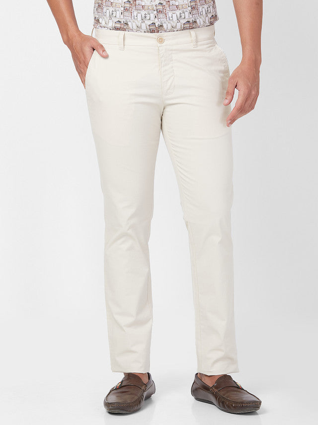 Parx Brown Solid Slim Tapered Fit Cotton Blend Trouser