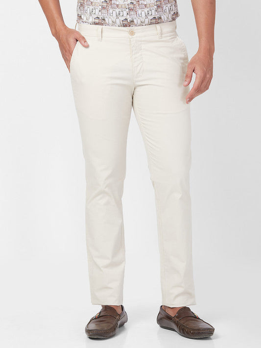 Parx Brown Solid Slim Tapered Fit Cotton Blend Trouser