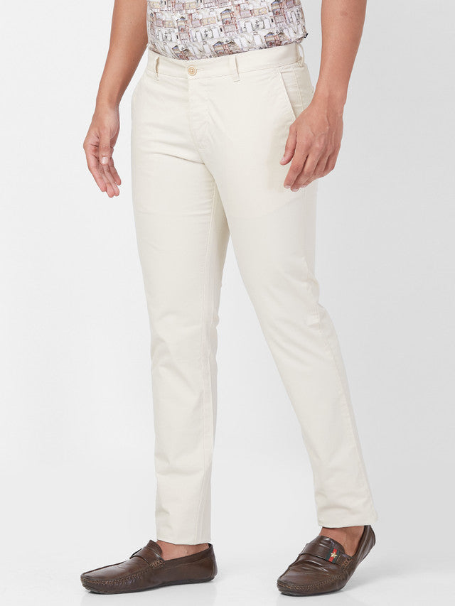 Parx Brown Solid Slim Tapered Fit Cotton Blend Trouser