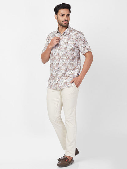 Parx Brown Solid Slim Tapered Fit Cotton Blend Trouser