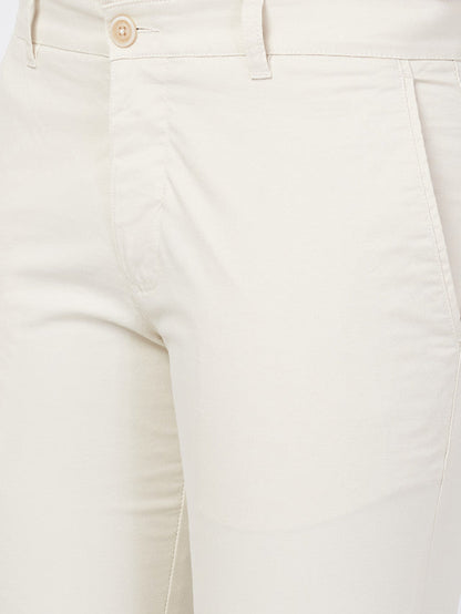 Parx Brown Solid Slim Tapered Fit Cotton Blend Trouser