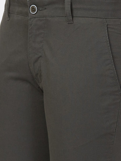 Parx Green Solid Slim Tapered Fit Cotton Blend Trouser