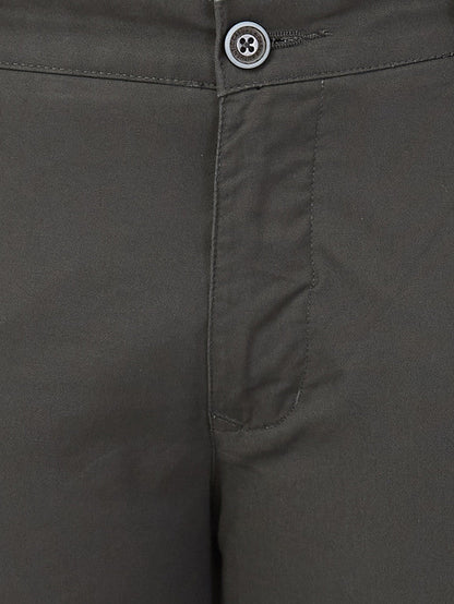 Parx Green Solid Slim Tapered Fit Cotton Blend Trouser
