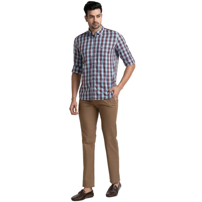 Men Khaki Slim Tapered Fit Solid Cotton Blend Trouser