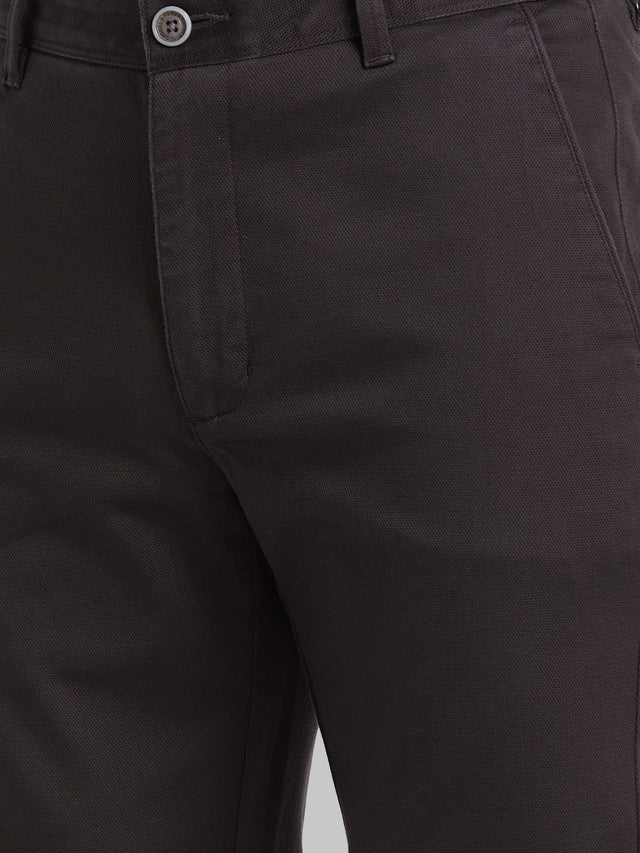 Parx Grey Solid Slim Tapered Fit Cotton Blend Trouser