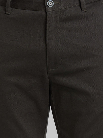 Parx Green Solid Slim Tapered Fit Cotton Blend Trouser
