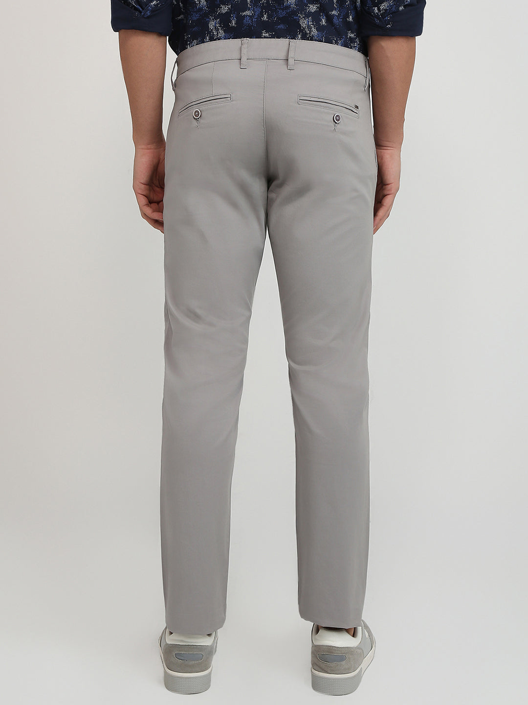 Parx Men Grey Solid Slim Tapered Fit Cotton Blend Trouser
