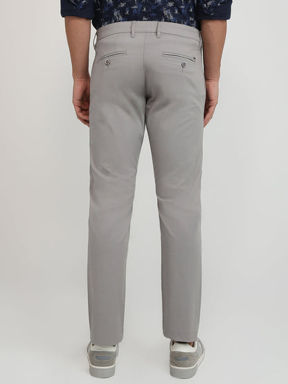Parx Men Grey Solid Slim Tapered Fit Cotton Blend Trouser
