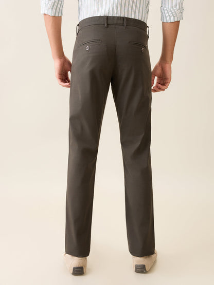 Parx Men Green Solid Slim Tapered Fit Cotton Blend Trouser