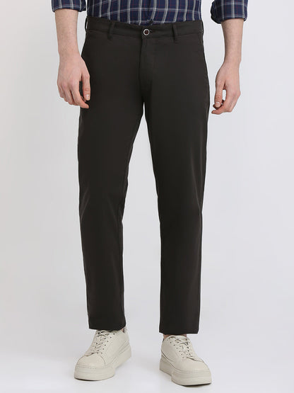 Parx Men Brown Solid Slim Tapered Fit Cotton Blend Trouser