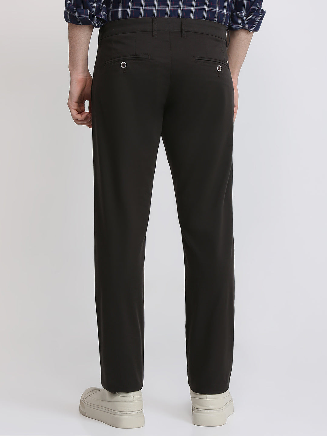 Parx Men Brown Solid Slim Tapered Fit Cotton Blend Trouser