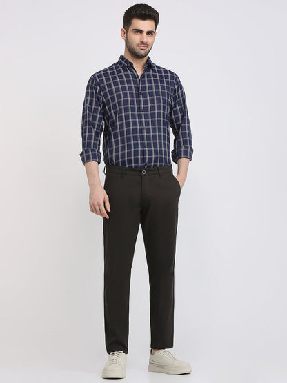 Parx Men Brown Solid Slim Tapered Fit Cotton Blend Trouser