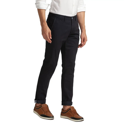 Men Blue Lrt Fit Solid Cotton Blend Trouser