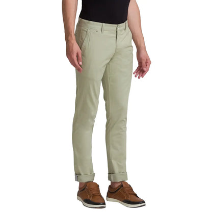 Men Green Lrt Fit Solid Cotton Blend Trouser