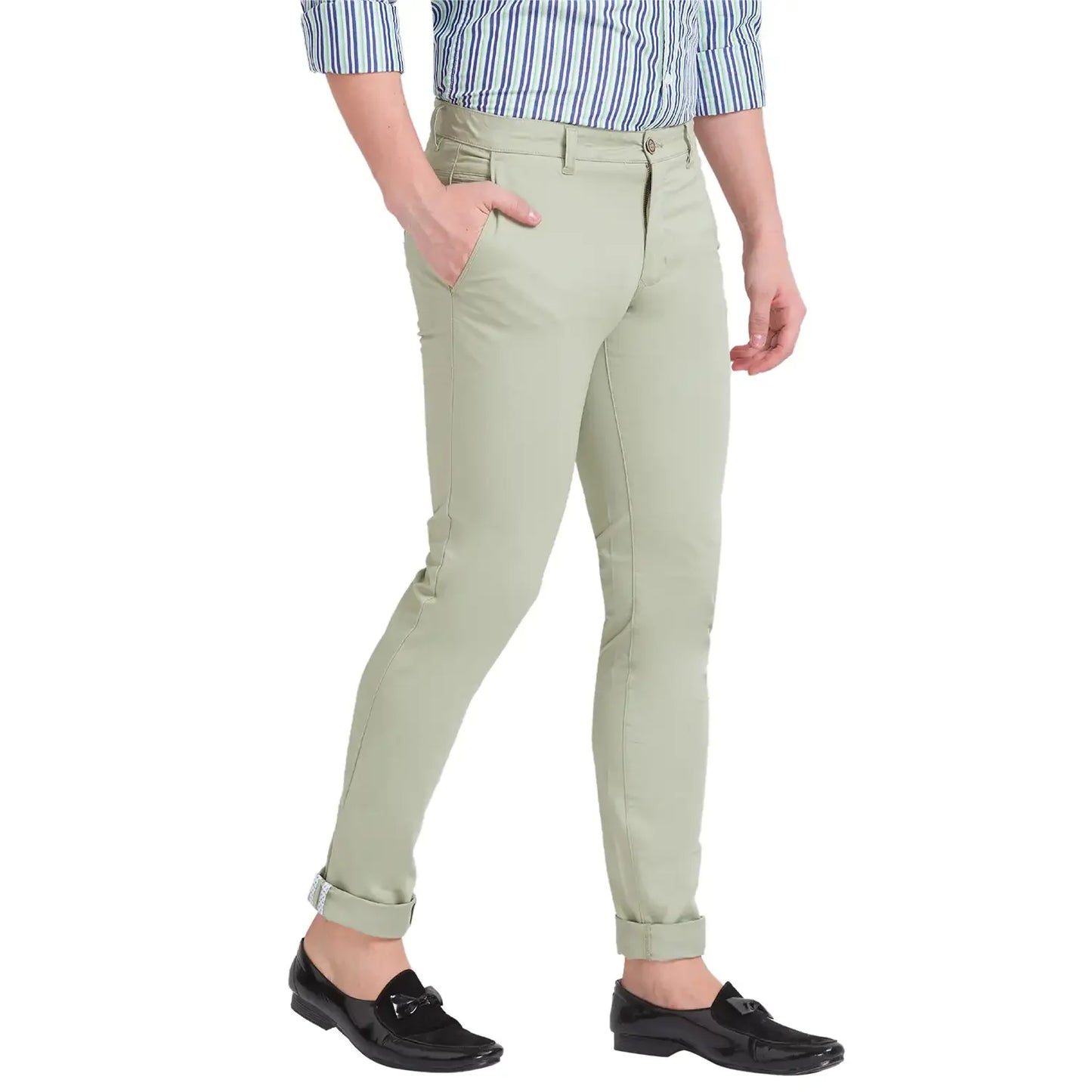 Men Green Lrt Fit Solid Cotton Blend Trouser