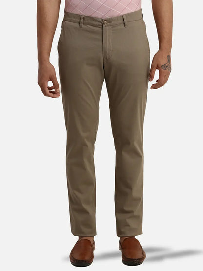 Men Khaki Low Rise Tapered Fit Print Cotton Blend Trouser