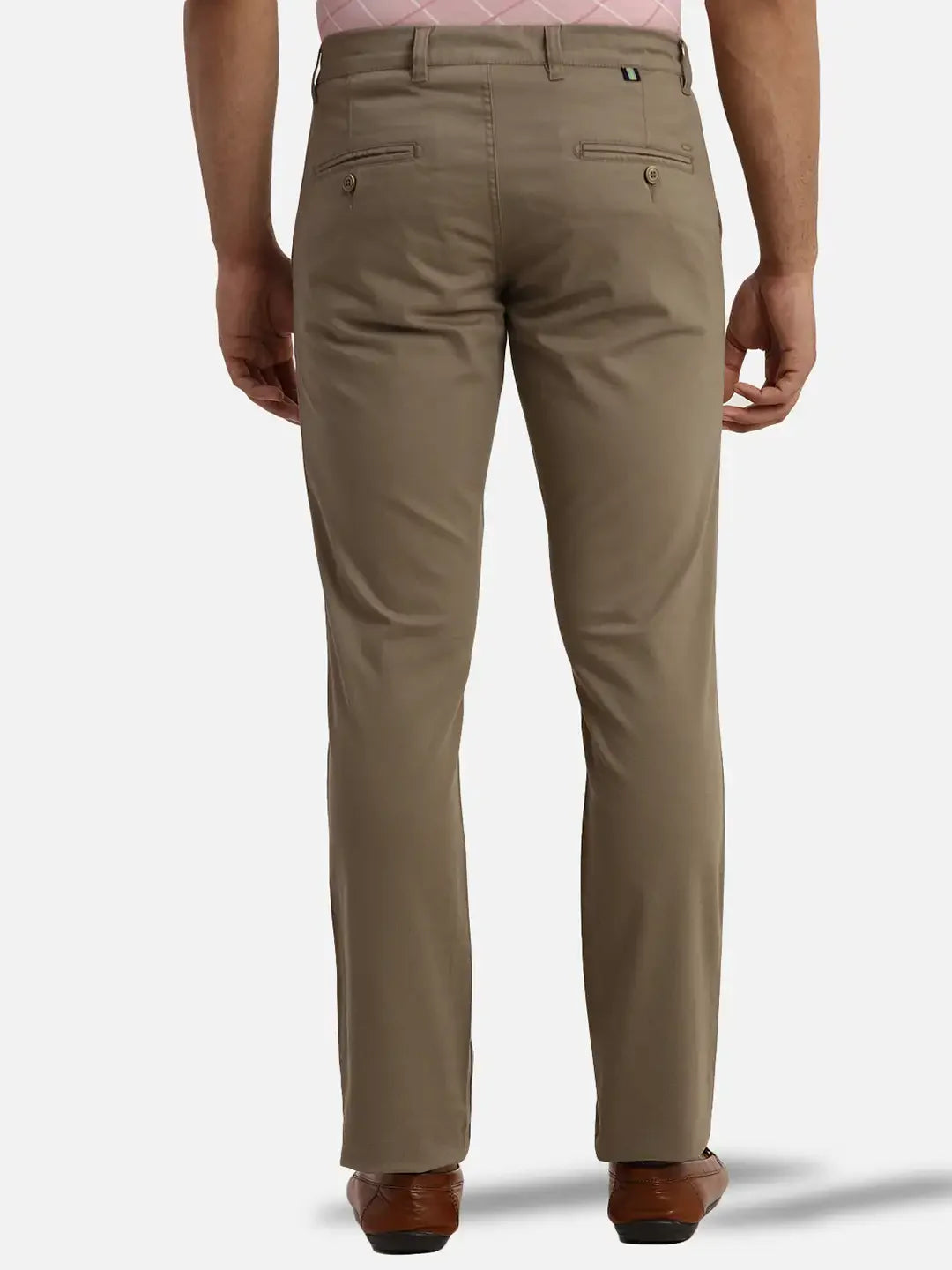 Men Khaki Low Rise Tapered Fit Print Cotton Blend Trouser