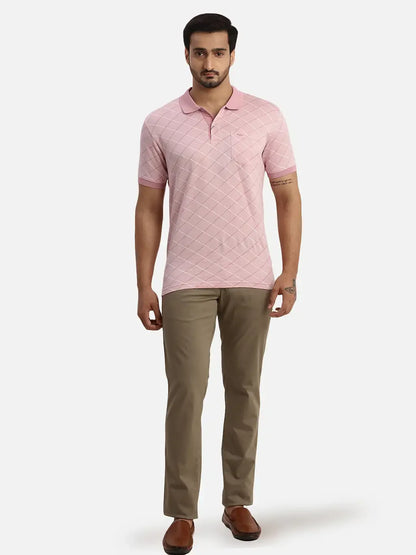 Men Khaki Low Rise Tapered Fit Print Cotton Blend Trouser