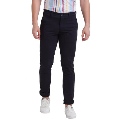 Men Blue Low Rise Tapered Fit Print Cotton Blend Trouser