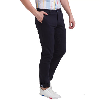 Men Blue Low Rise Tapered Fit Print Cotton Blend Trouser