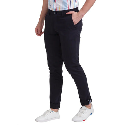Men Blue Low Rise Tapered Fit Print Cotton Blend Trouser