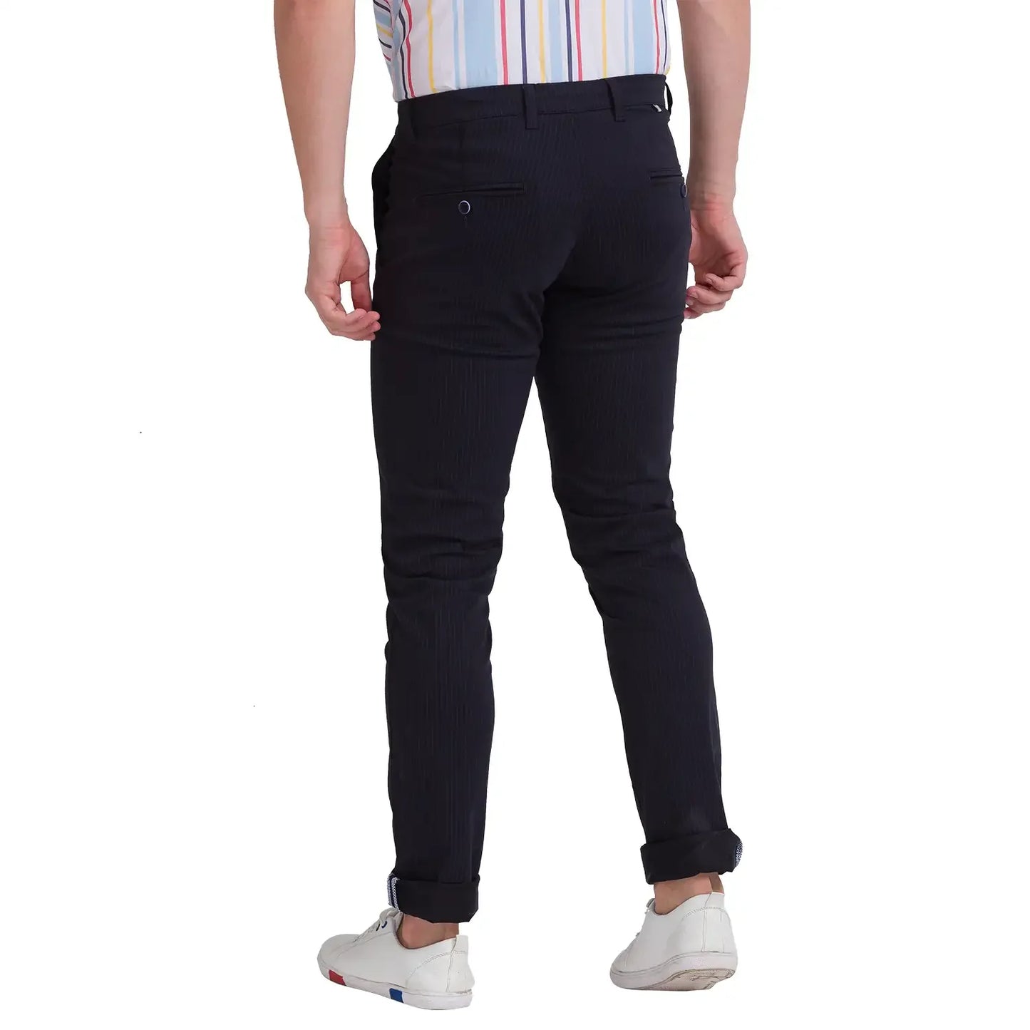 Men Blue Low Rise Tapered Fit Print Cotton Blend Trouser