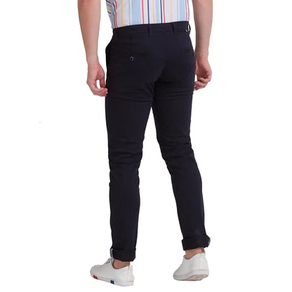 Men Blue Low Rise Tapered Fit Print Cotton Blend Trouser