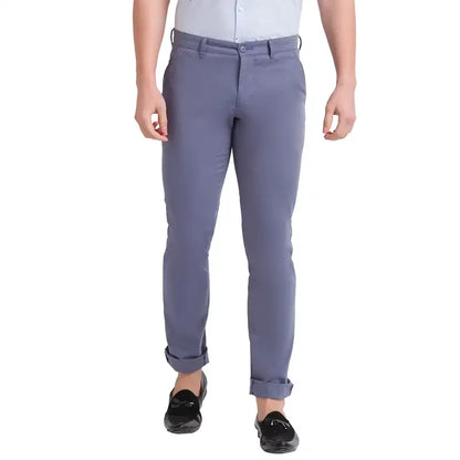 Men Blue Lrt Fit Yarn Dyed Cotton Blend Trouser