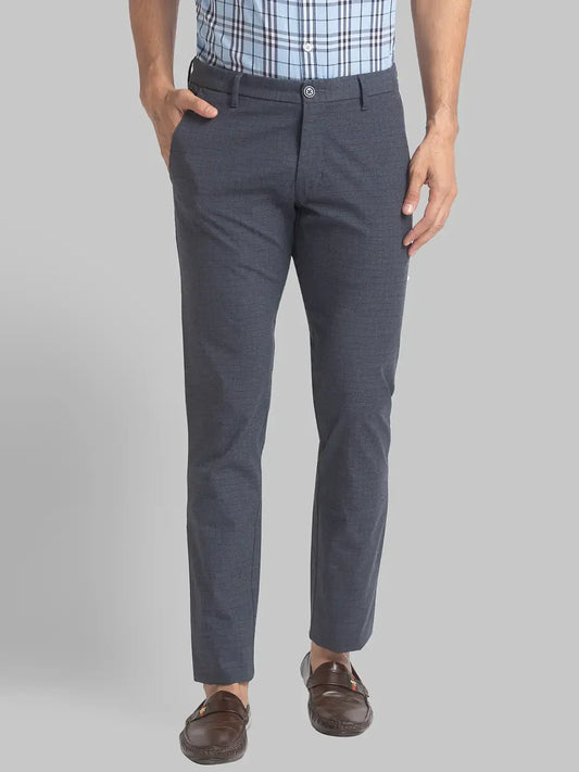 Men Grey Lrt Fit Checks Polyester Blend Trouser