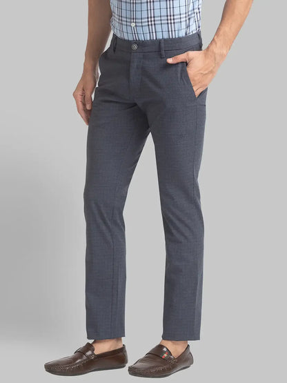 Men Grey Lrt Fit Checks Polyester Blend Trouser