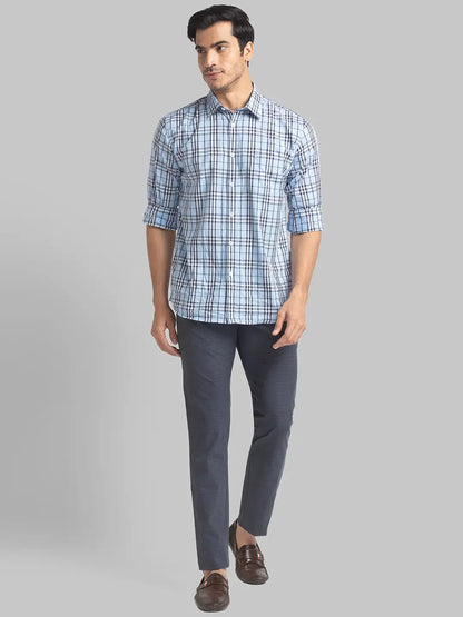 Men Grey Lrt Fit Checks Polyester Blend Trouser