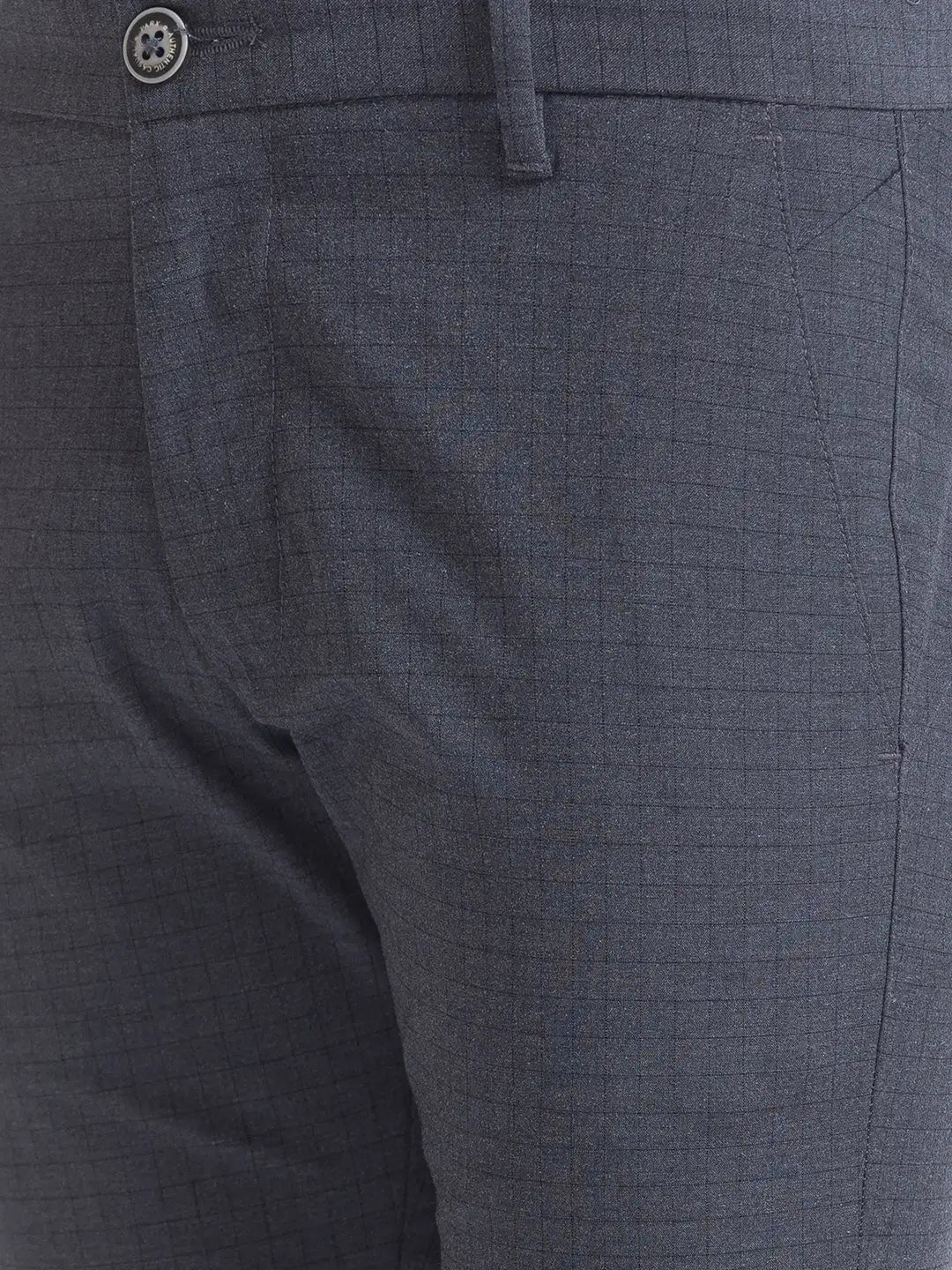 Men Grey Lrt Fit Checks Polyester Blend Trouser