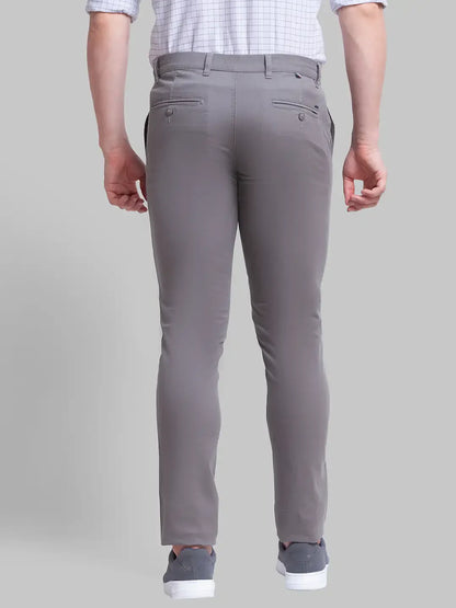 Men Grey Low Rise Tapered Fit Solid Cotton Blend Trouser