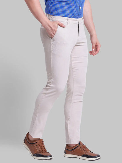 Men Fawn Lrt Fit Solid Cotton Blend Trouser