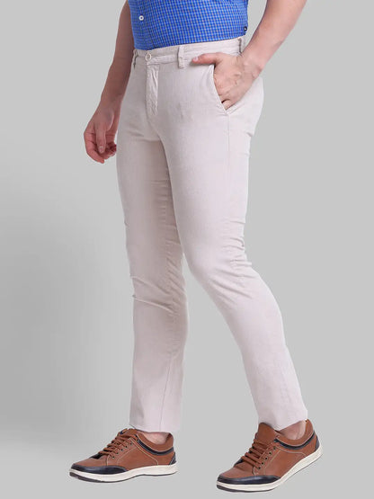 Men Fawn Lrt Fit Solid Cotton Blend Trouser