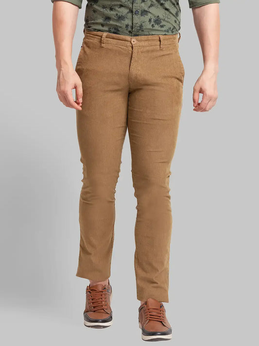 Men Khaki Lrt Fit Solid Cotton Blend Trouser