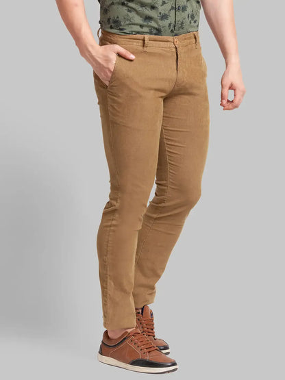 Men Khaki Lrt Fit Solid Cotton Blend Trouser