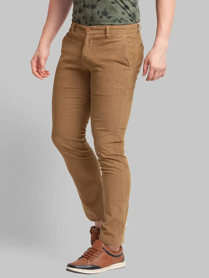 Men Khaki Lrt Fit Solid Cotton Blend Trouser