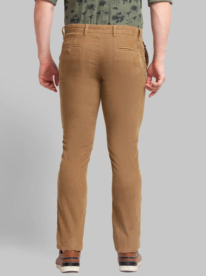 Men Khaki Lrt Fit Solid Cotton Blend Trouser