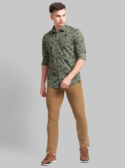 Men Khaki Lrt Fit Solid Cotton Blend Trouser