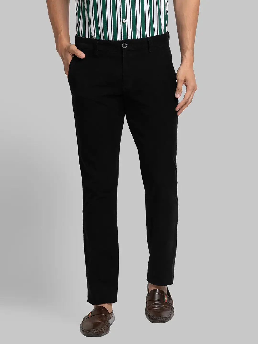 Men Black Lrt Fit Solid Cotton Blend Trouser