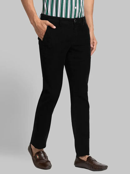 Men Black Lrt Fit Solid Cotton Blend Trouser